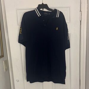Polo by Ralph Lauren Navy Polo with Yellow Pony and White Collar Stripes